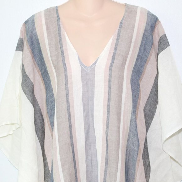 NWT ECHO Striped Beach Caftan Maxi Swim Cover White Tan Size L/XL H13276 - Picture 4 of 12